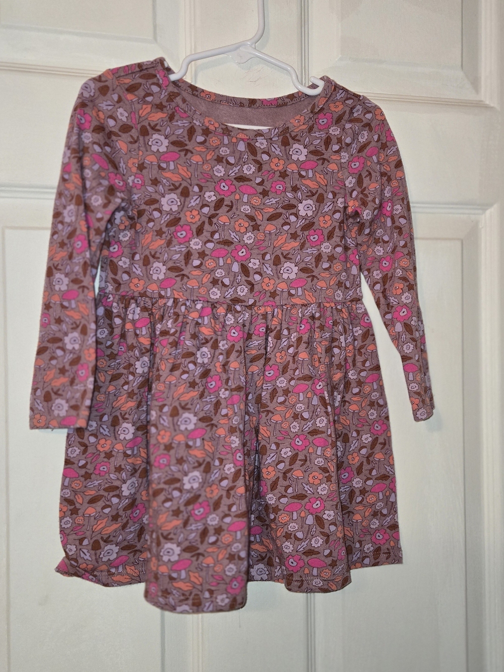 Cat & Jack Floral Long Sleeve Dress - Pink, Purple & Brown SZ 3T
